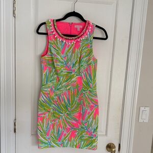 Lilly Pulitzer Pink and Green Leaf Print Womens Dress